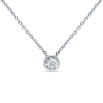 14K White Gold 0.07ct Solitaire Bezel Set Diamond Pendant Chain Necklace 18" Long Wholesale